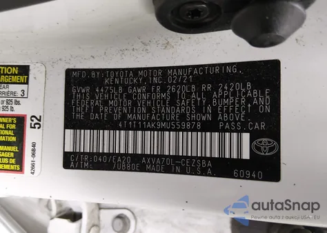 2021 Toyota Camry Se from USA, damaged, VIN 4T1T11AK9MU559878